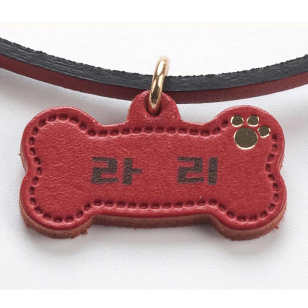 애견 가죽 뼈다귀 인식표 목걸이 L 1P 소형견 이름표 레드 - 메인 이미지