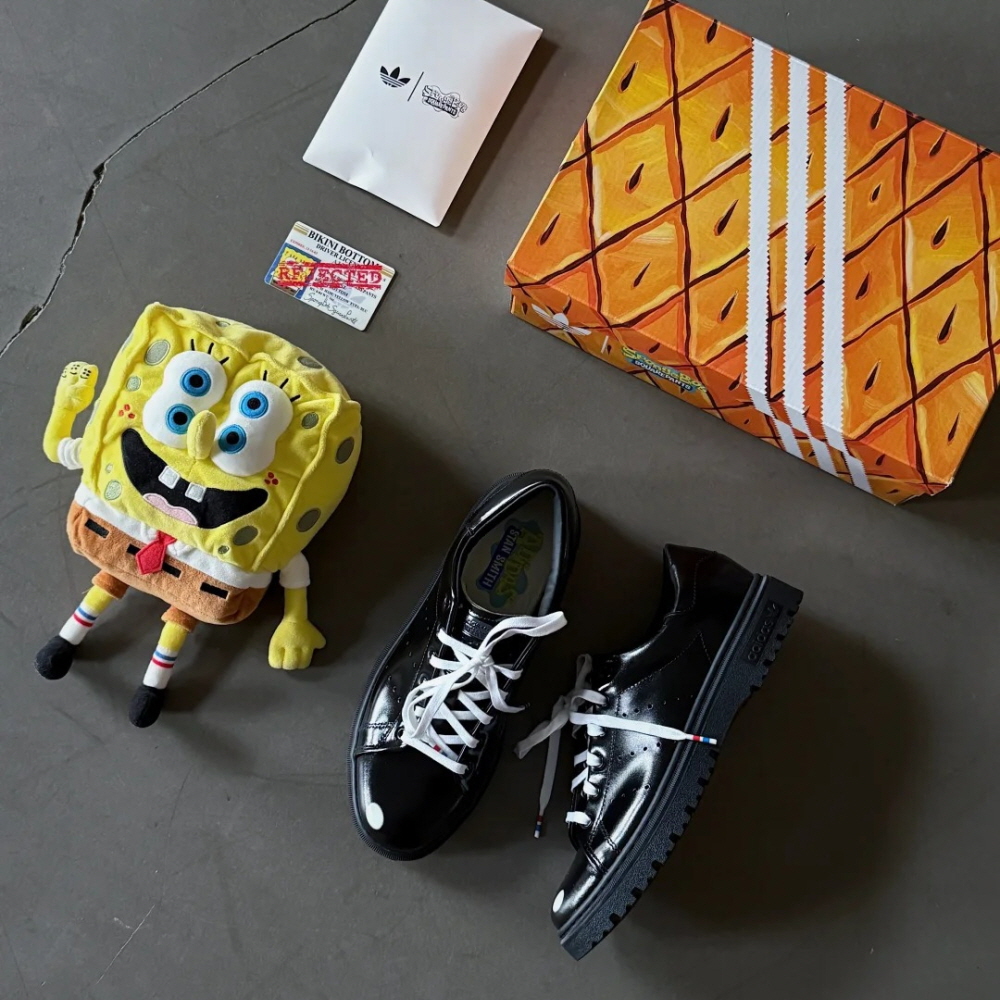아디다스 X 스폰지밥 스퀘어팬츠 스탠스미스 프라이자잇 코어 유광 블랙 JQ6779 - 상세 이미지 2