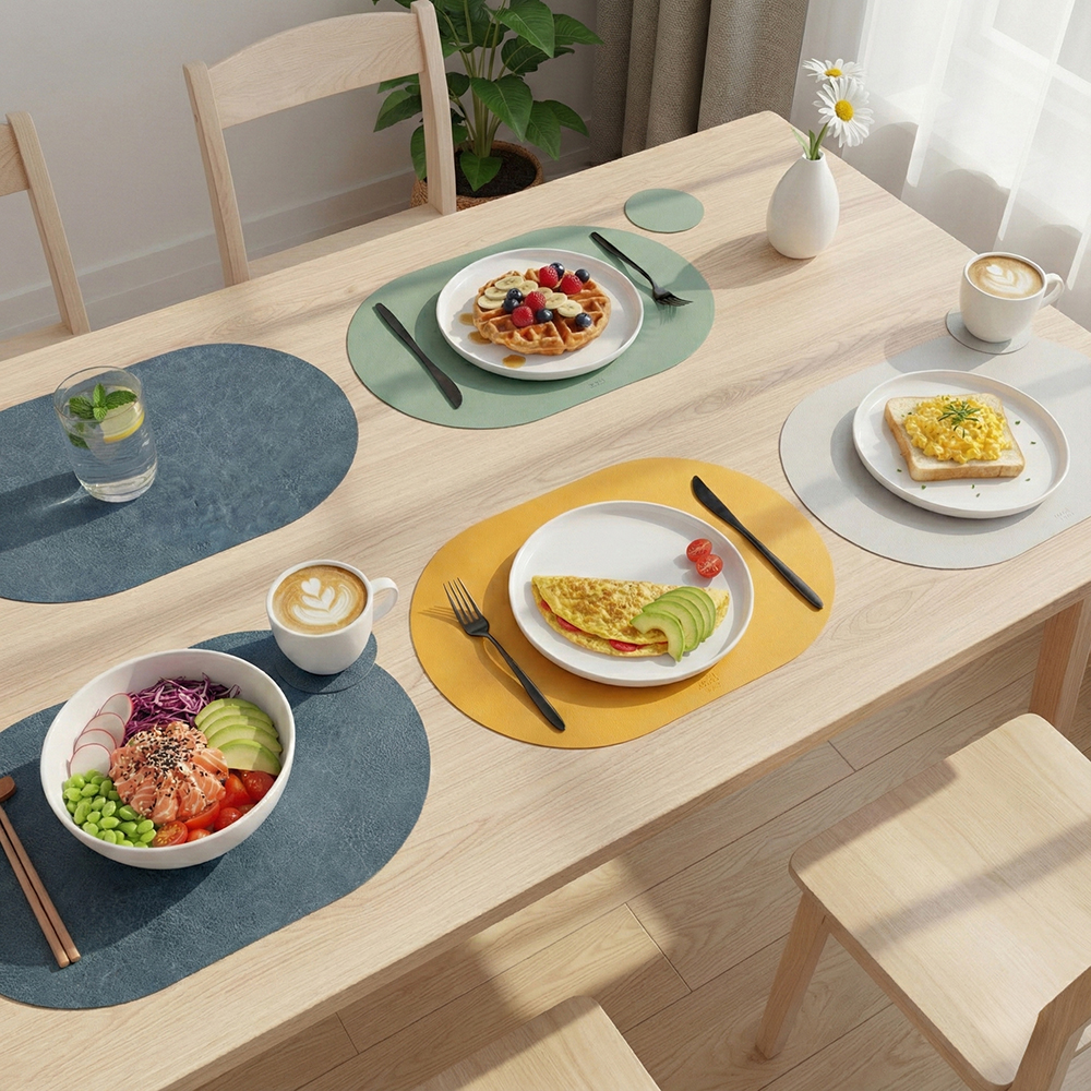 메르 가죽 식탁 테이블매트 PVC PU 투톤 방수 커버 호텔 패드 크리스마스 집들이 선물