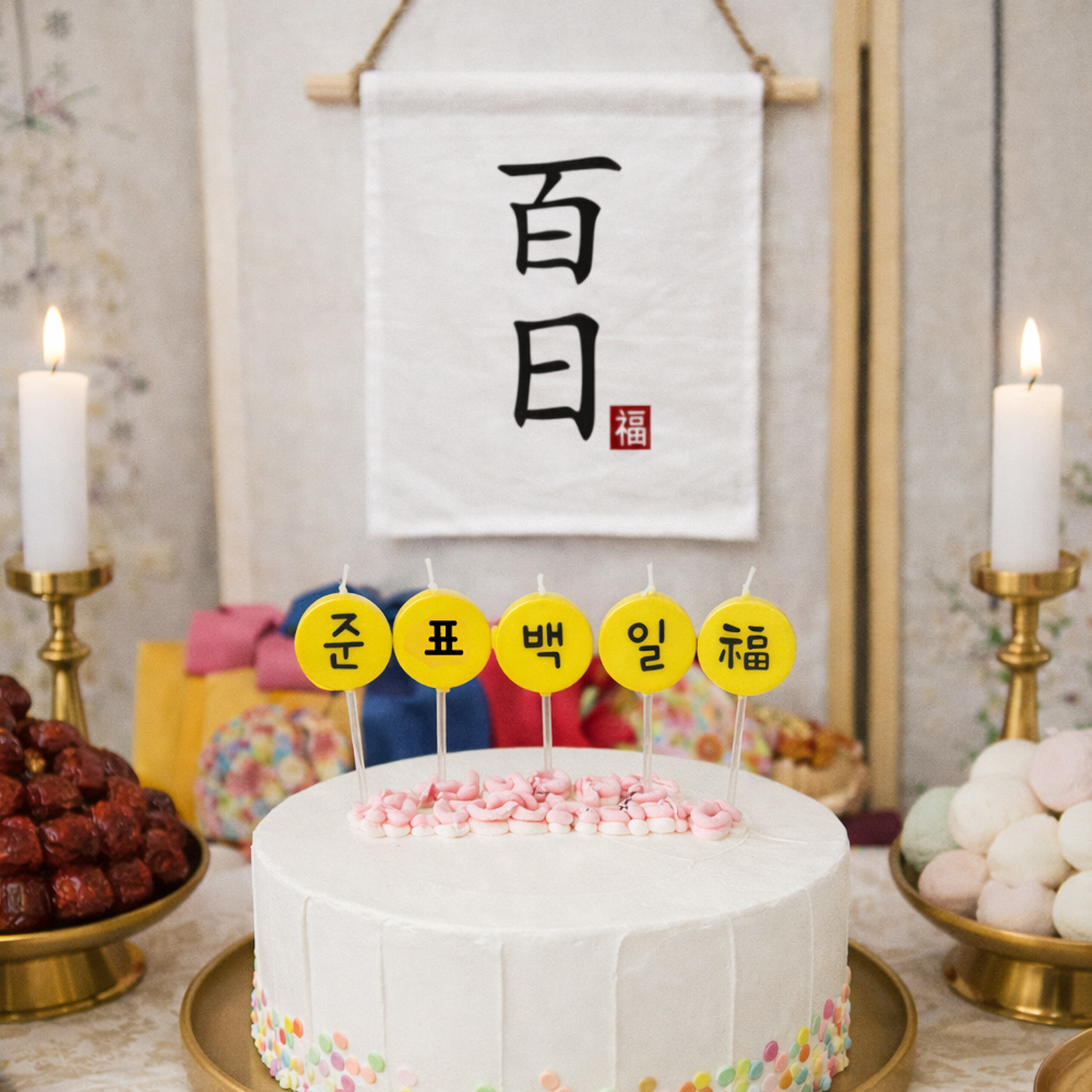 백일 가랜드 + 커스텀 글자초 생일초 5P 세트 셀프백일상차림 소품 - 상세 이미지 2