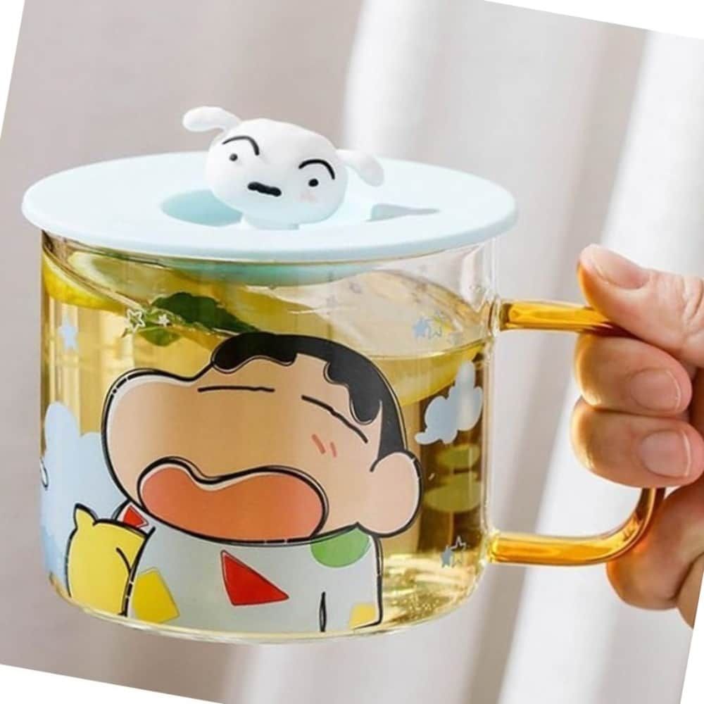 뚜껑 유리컵 480ML 냉커피잔 투명컵 레트로스타일 블루 - 상품 이미지