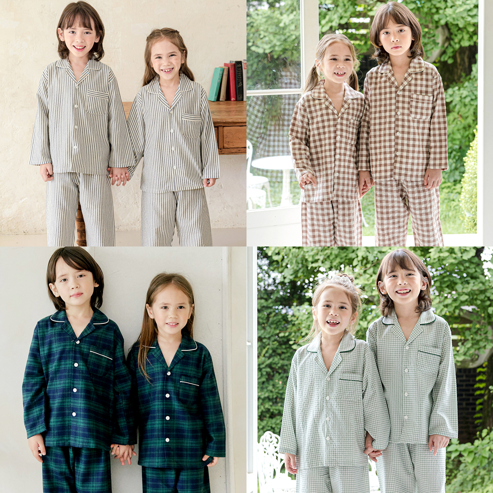 핑코코 국산 아동 주니어 크리스마스 피치기모 긴팔잠옷 남아 여아 유아 초등 민트체크