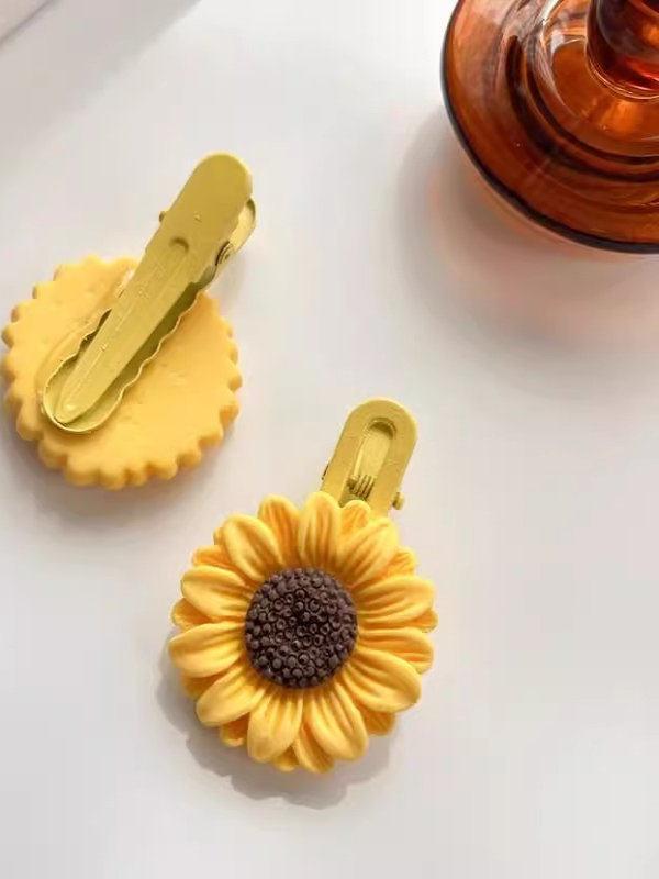 해바라기 머리카락 클립 귀여운 여성 헤어 악세사리 단일 해바라기 헤어 클립 이미지 6