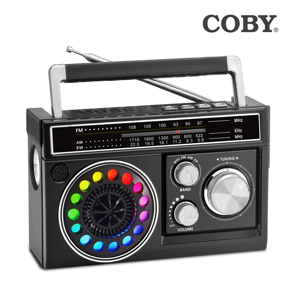 코비 COBY 디스코 라디오 블루투스 스피커 RGB라이팅 LED손전등 FM AM SW USB TF카드 CRF30B - 상세 이미지 3