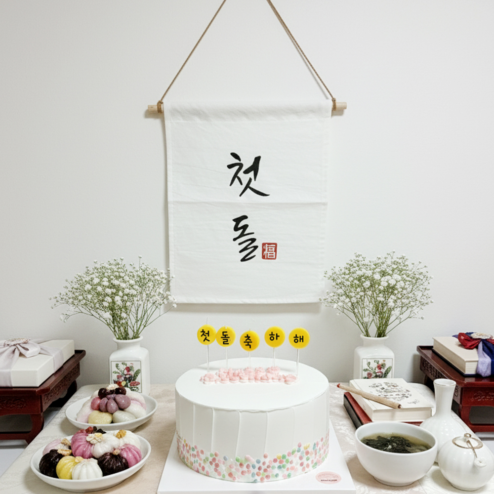 첫돌 가랜드 + 커스텀 글자초 생일초 5P 세트 셀프돌상 소품 셀프첫돌상차림 - 상세 이미지 2