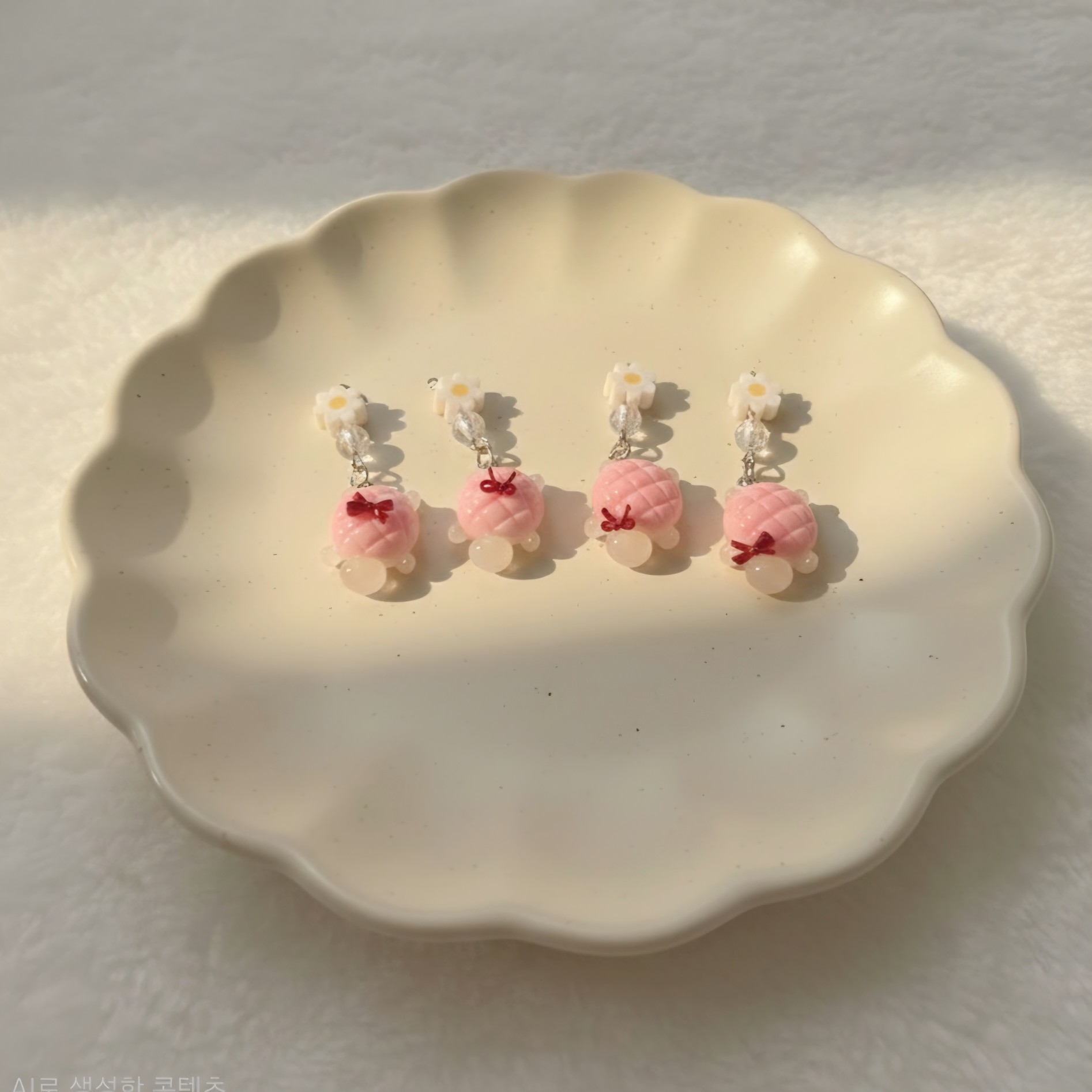 리본 메론빵 거북이 키링 핑크 메론빵북이 가방고리 에어팟 소품 - 상품 이미지