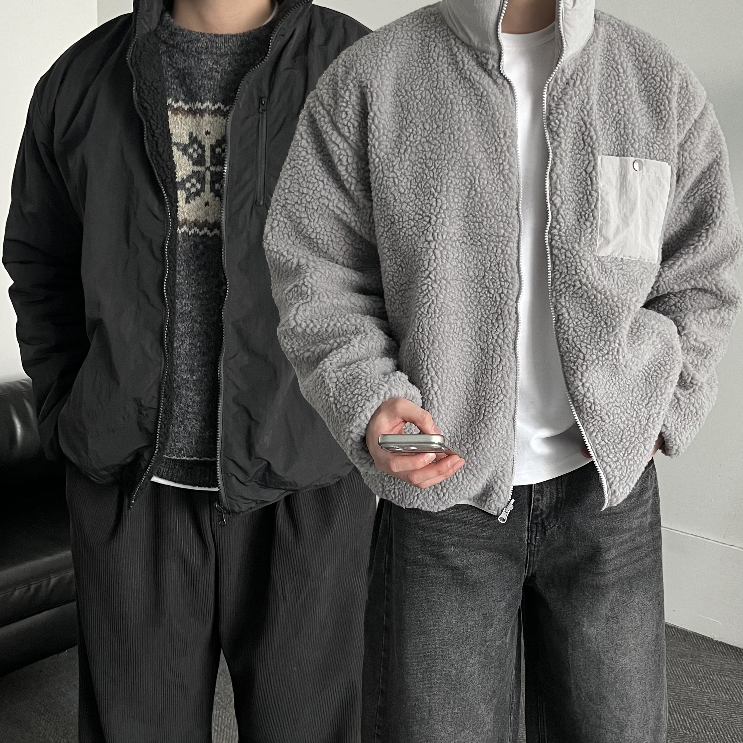 남자 겨울 양털 리버시블 후리스 자켓 - 메인 이미지