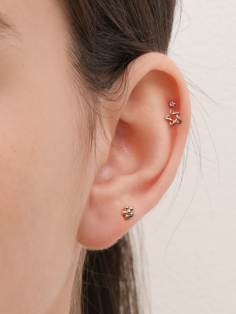 [0.8mm]14K 인터널 러블리 통통 꽃볼 라블렛 피어싱 귀걸이 이미지 8