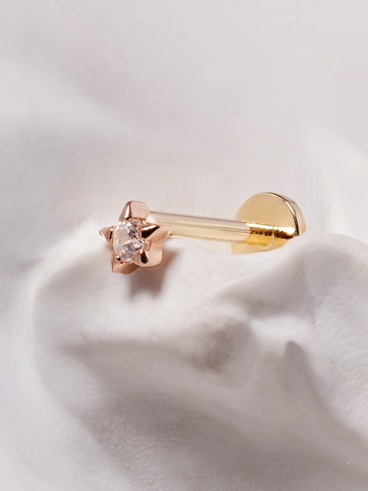 [0.8mm]14K 인터널 초미니 큐빅 별 라블렛 피어싱 귀걸이 - 상세 이미지 3