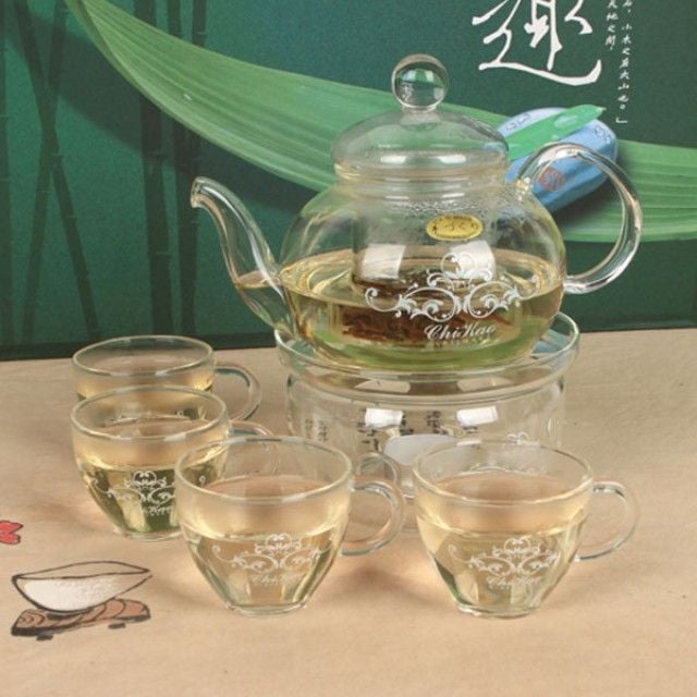 손잡이잔 워머 4인 유리 다기세트 주전자 600ml - 메인 이미지
