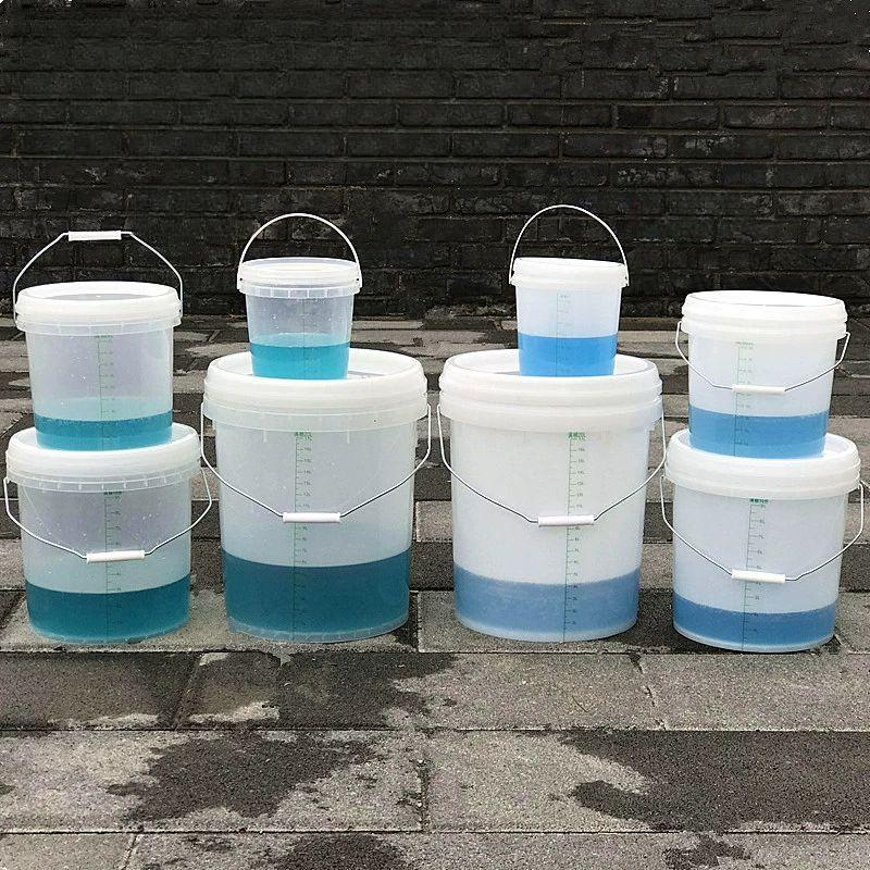 원형 대용량 양동이 플라스틱 뚜껑 용기 바스켓 눈금 소변통 투명 5L 반투명 버킷 눈금 포함 - 상품 이미지