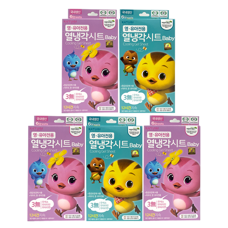 엄마까투리 영유아용 열냉각시트 6매입 x5개 (색상랜덤) 저자극 12시간해열패치 쿨링시트 - 상품 이미지