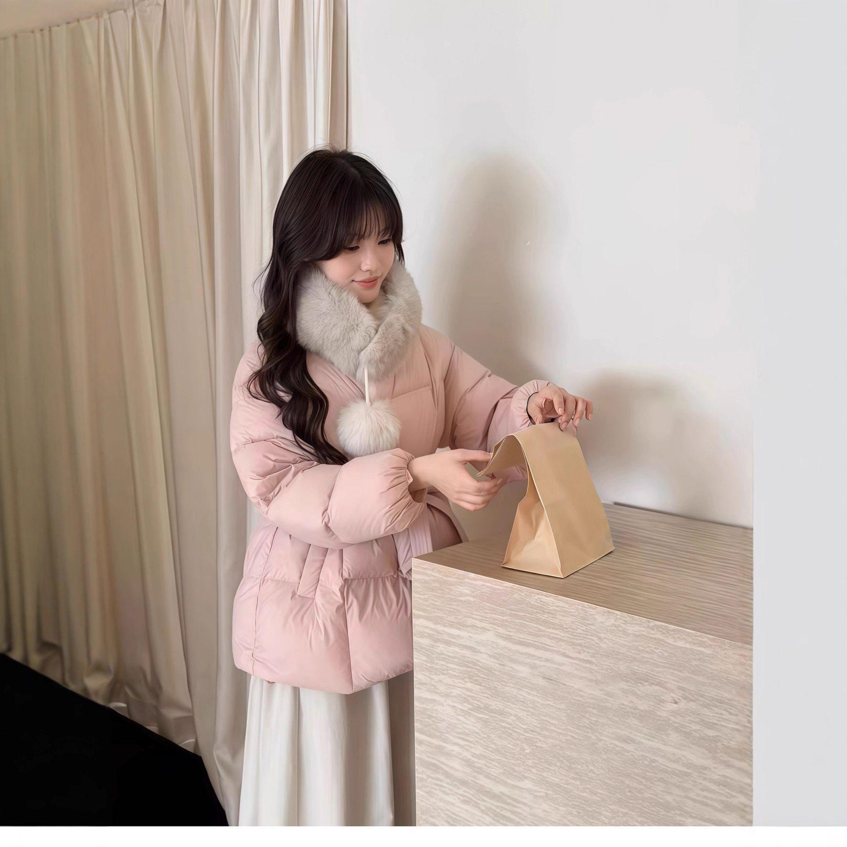 여성용 다운 패딩 오리털 슬림핏 재킷 허리 벨트 이미지 8