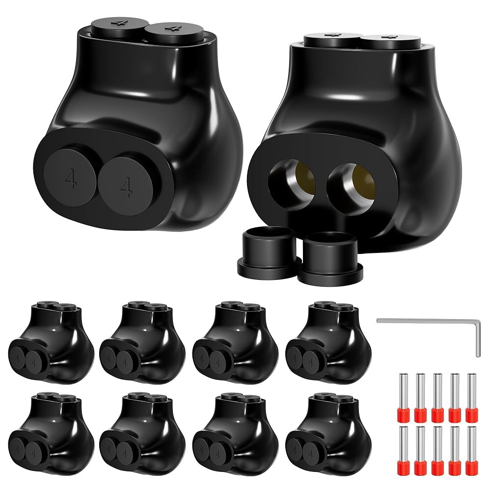 Joinfworld 2 포트 절연 멀티 탭 커넥터 알루미늄과 구리선 4-14AWG 단일 측면 진입 알루미늄 블랙 전기 케이블 슬롯형 앨런 헥스 - 10 - 상품 이미지