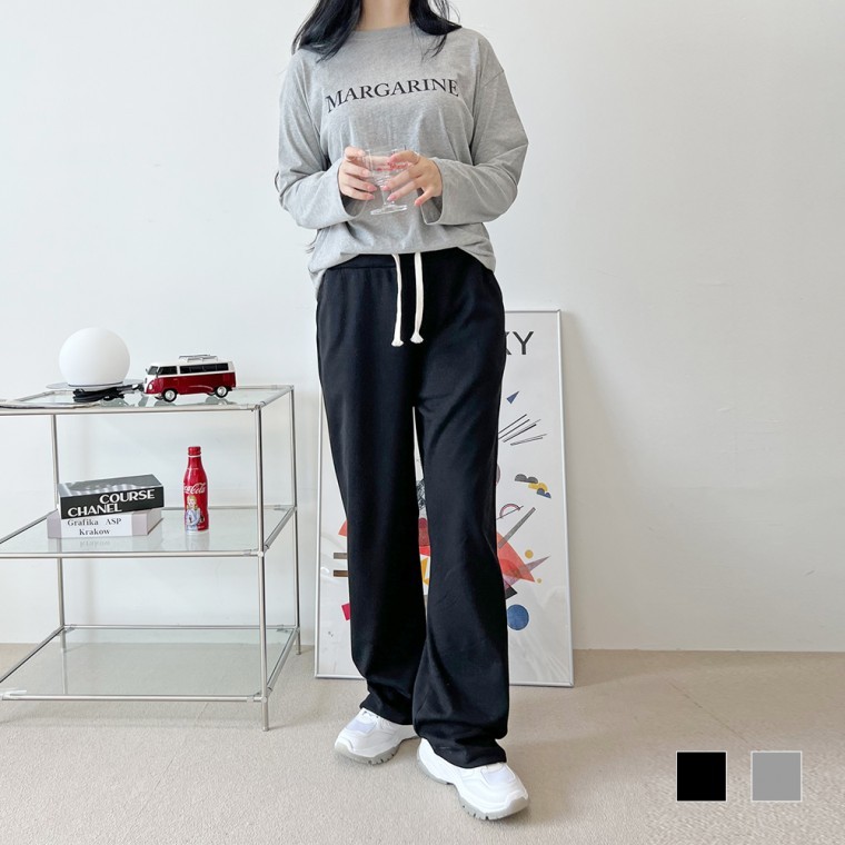 통바지 와이드 여자 무지 면 여성 여자 바지 팬츠 하의 데일리 코디 - 상품 이미지
