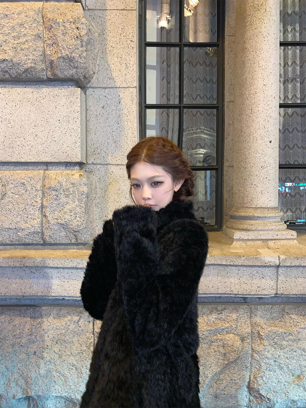 친환경 여성 모피 스탠드 칼라 부드럽고 나른한 스타일 이미지 7