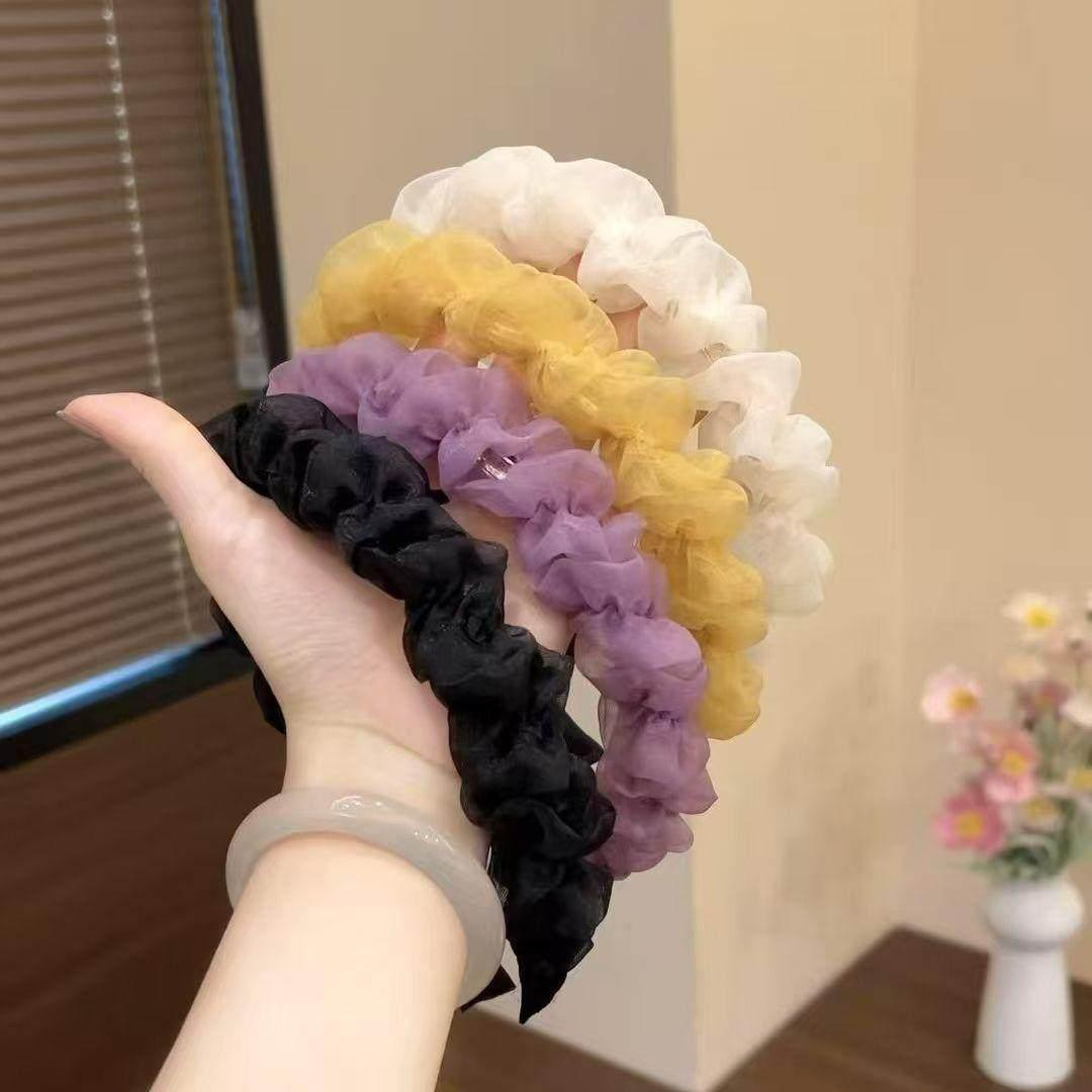 케이크 치즈 패턴 플리츠 머리띠 여성용 여름용 미끄럼방지 블랙 - 상세 이미지 5