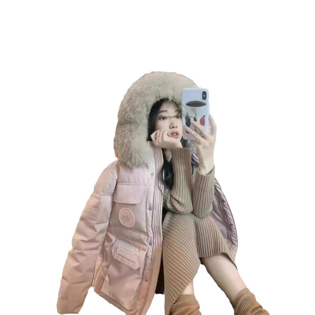 여성 겨울용 패딩 모자 털 덕다운 방한 자켓 - 상세 이미지 5