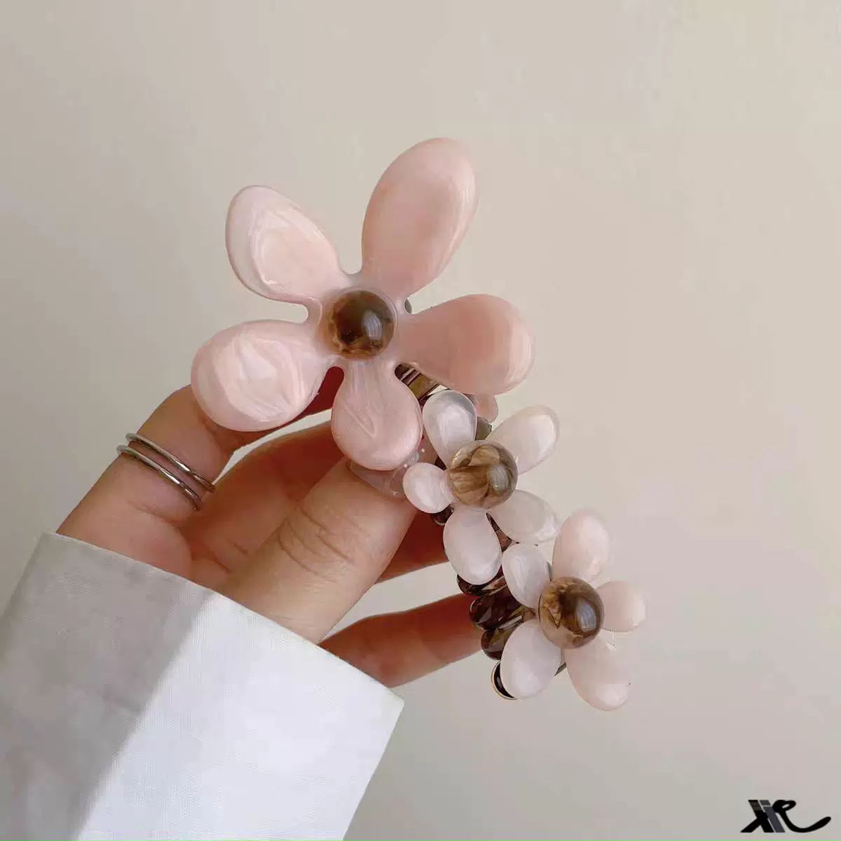 진주 꽃 전화선 헤어밴드 버블 직선 땋기 젤리핑크 - 상품 이미지