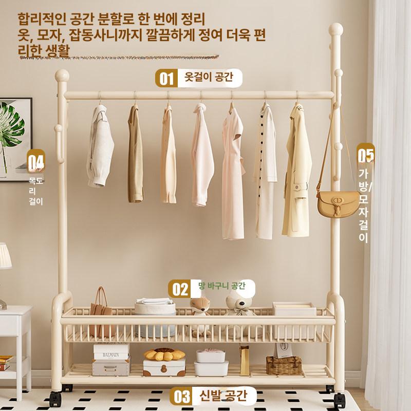 이동식 옷걸이 실내용 옷장 철제 2단 코트 행거 드레스룸 스탠드 - 상세 이미지 3