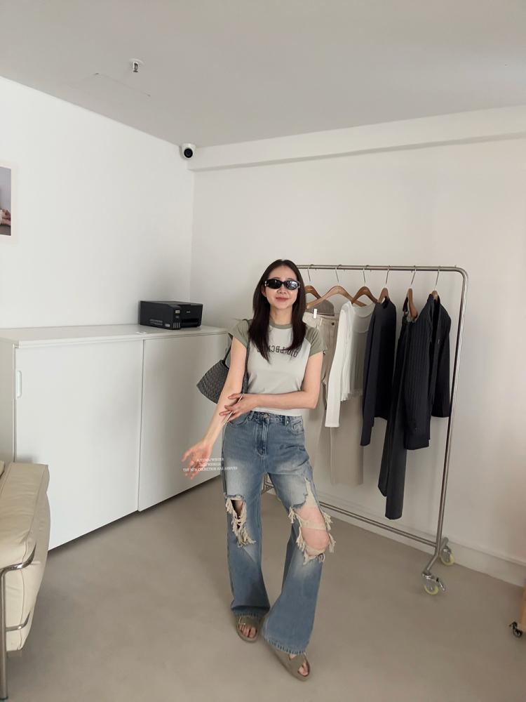 나혼자산다 지효 스타일 빈티지 데님 진 바지 트와이스 찢청 - 상세 이미지 4