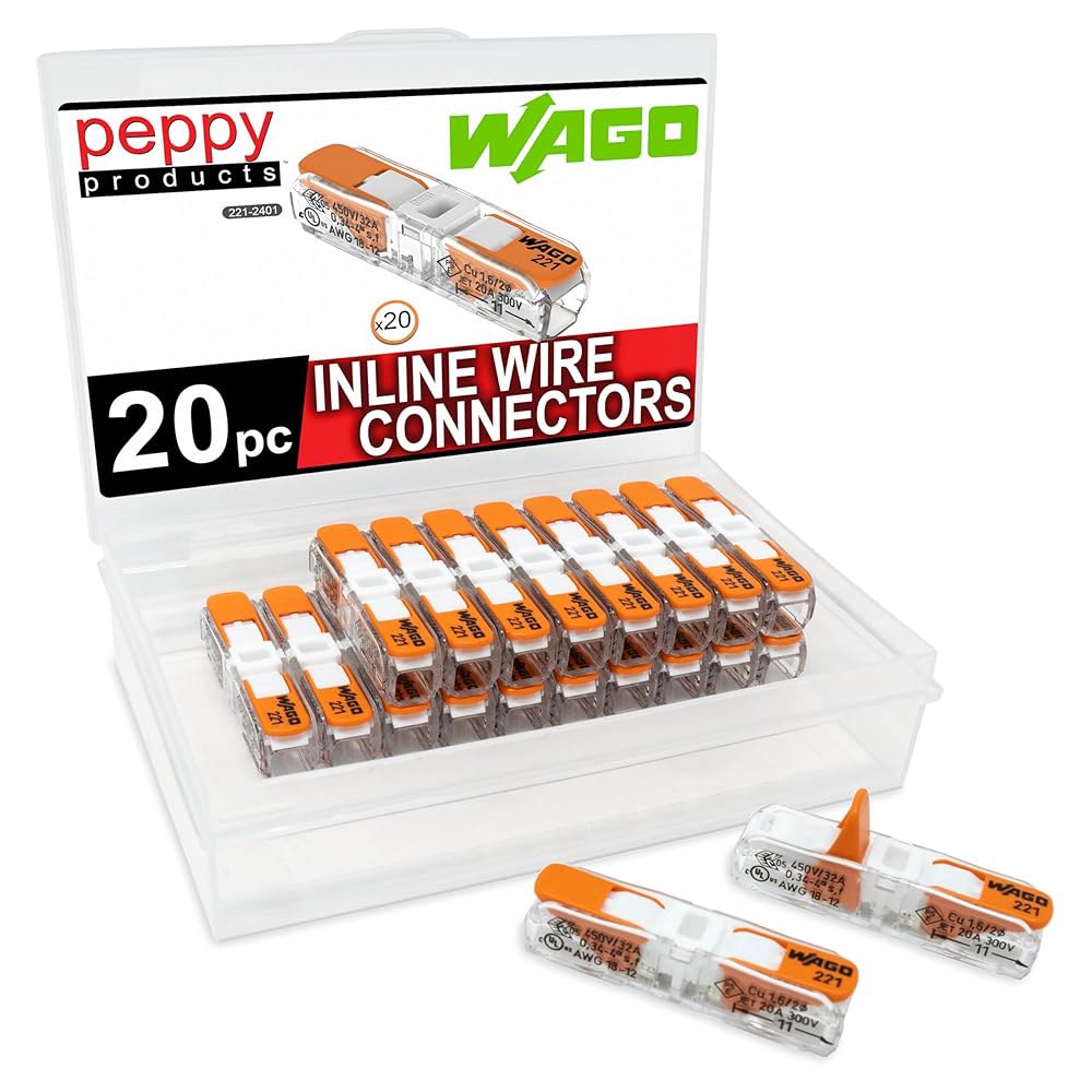 WAGO 221-2401 레버 너트 컴팩트 스플라이싱 인라인 와이어 커넥터 케이스 | 20pc Pack of 12 - 상품 이미지