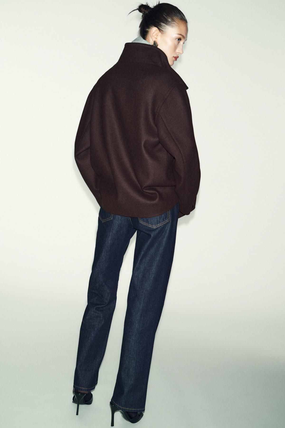자라 클래식 울 하이넥 크롭 코트 2077/323 BROWN 이미지 6