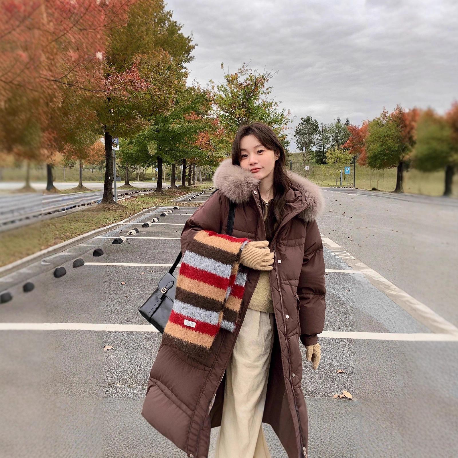 여성 롱 폭스퍼 카라 롱패딩 다운 코트 겨울 두꺼운 아우터 - 상세 이미지 2