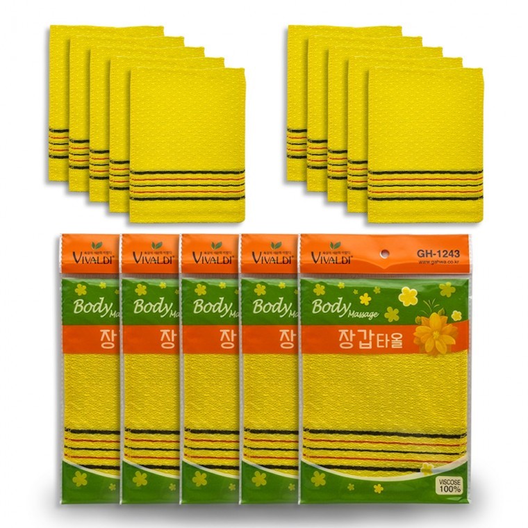 노랑 때타올 2p 5개 (10P) 2개입 5개 때밀이 때수건 - 상품 이미지