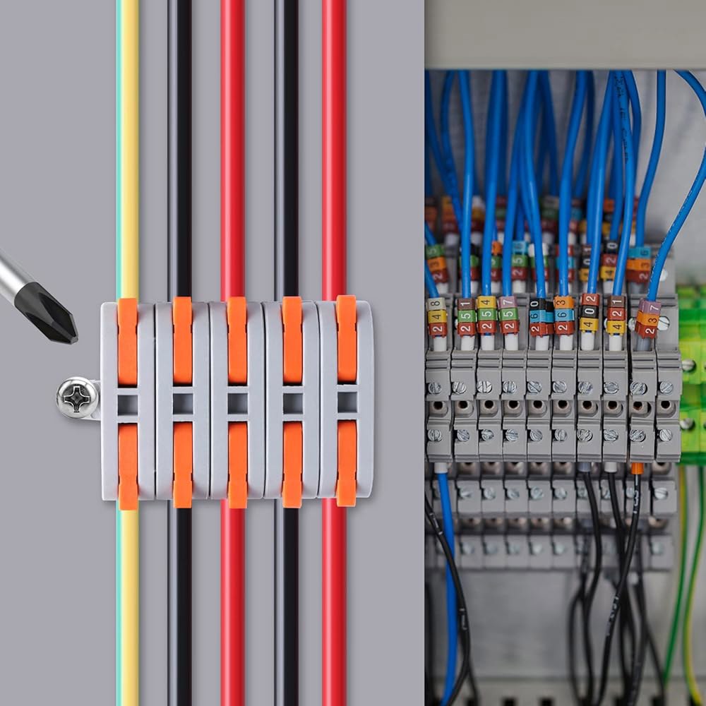 60개 XHF 컬러 도체 컴팩트 커넥터 레버 너트, 모든 회로 인라인 스플라이스 28-12 AWG(SPL-1)용 전선 단자 6 Color - 상세 이미지 2