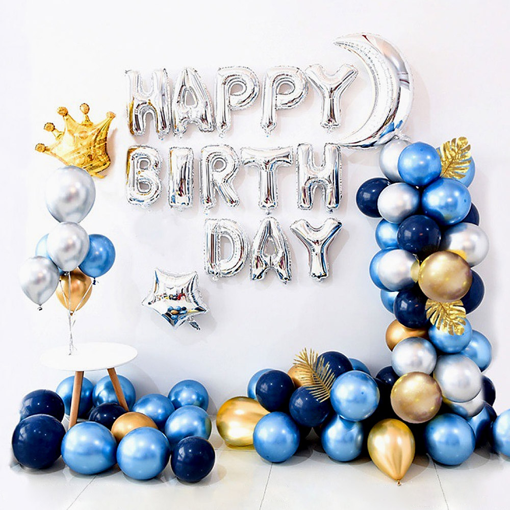 기쁨 생일 파티 풍선 세트( 메탈릭 샤이) (손 펌프 포함) 장식 이벤트 파티용 축하 - 메인 이미지