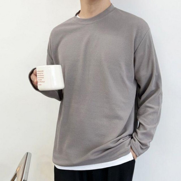 경량 시즌 연출 스테디 원형넥 엠보싱젠틀맨 장팔티 - 상품 이미지