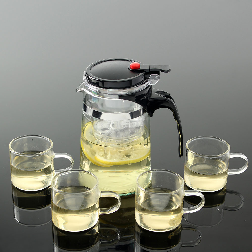 티로하 버튼 드롭 차포트 찻잔 세트 700 ml 4인( 투명) 버튼티 메이커 드롭티 - 메인 이미지