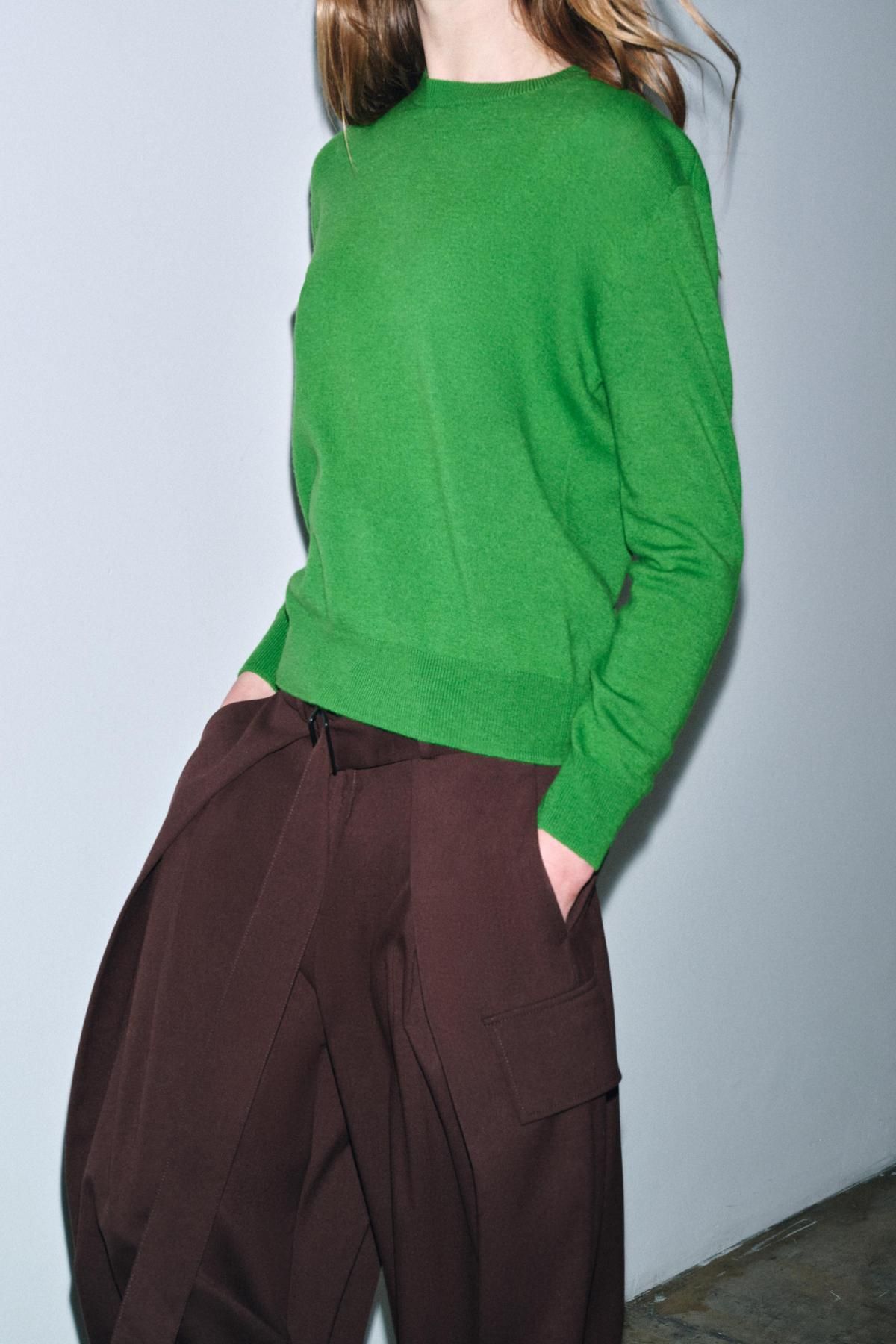 자라 100울 라운드넥 니트 스웨터 9598/104 GREEN - 상세 이미지 5