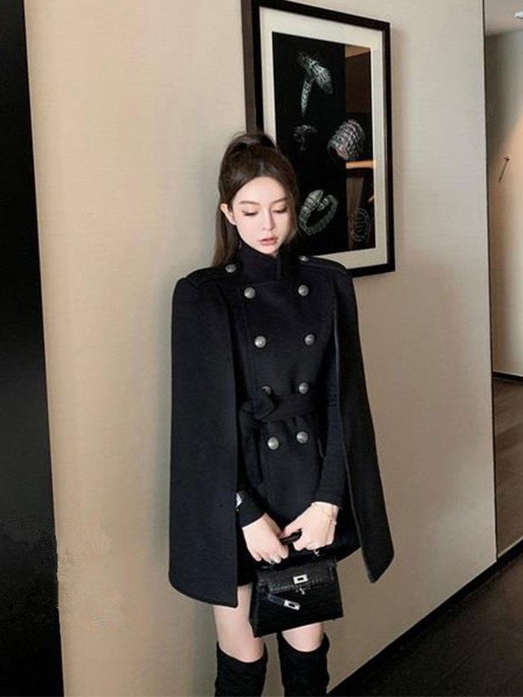 케이프코트 코트 케이프 망토 모직 울코트 자켓 - 상세 이미지 5