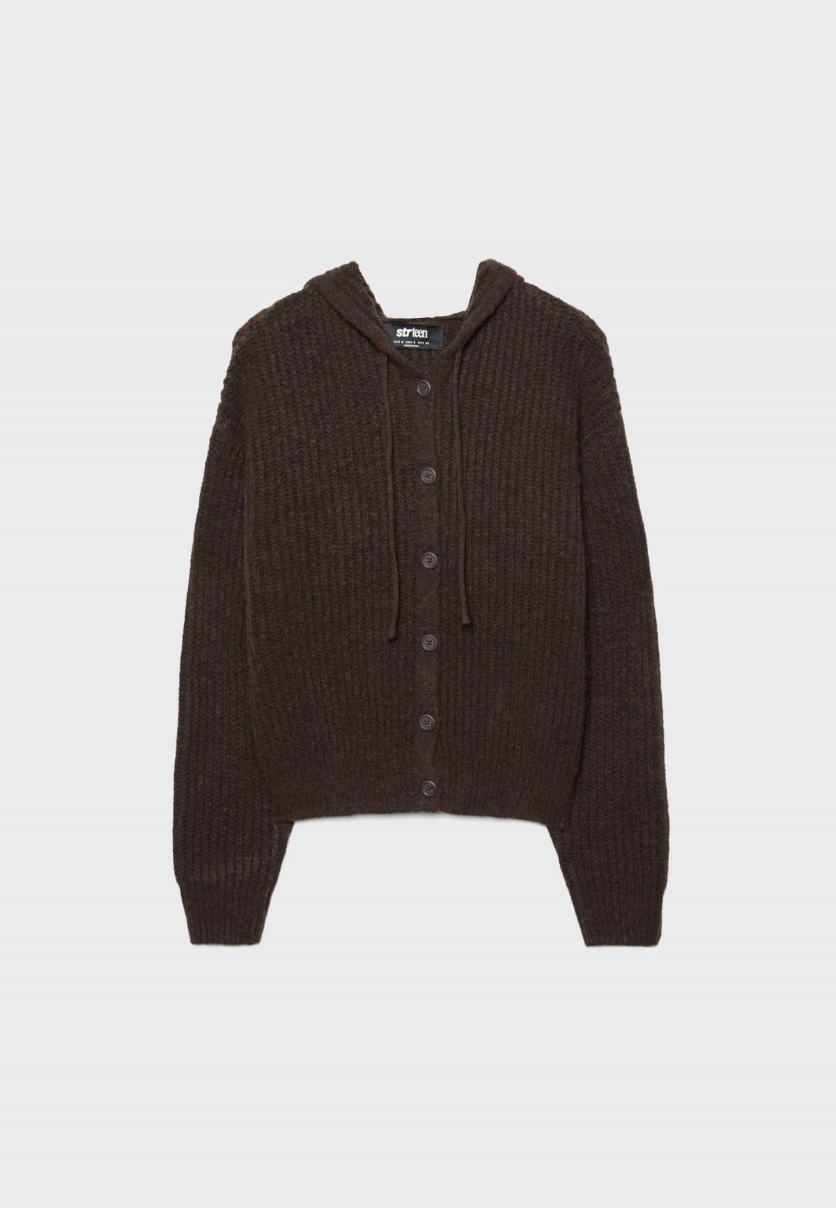 스트라디바리우스 브라운 후드 니트 버튼업 가디건 7517/640 BROWN - 상품 이미지