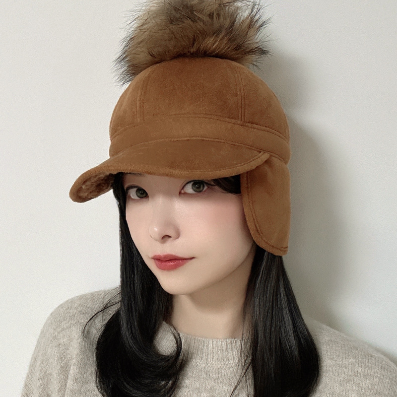 시에르 스웨이드 퍼 폼폼 귀달이 방한모자 - 상세 이미지 4