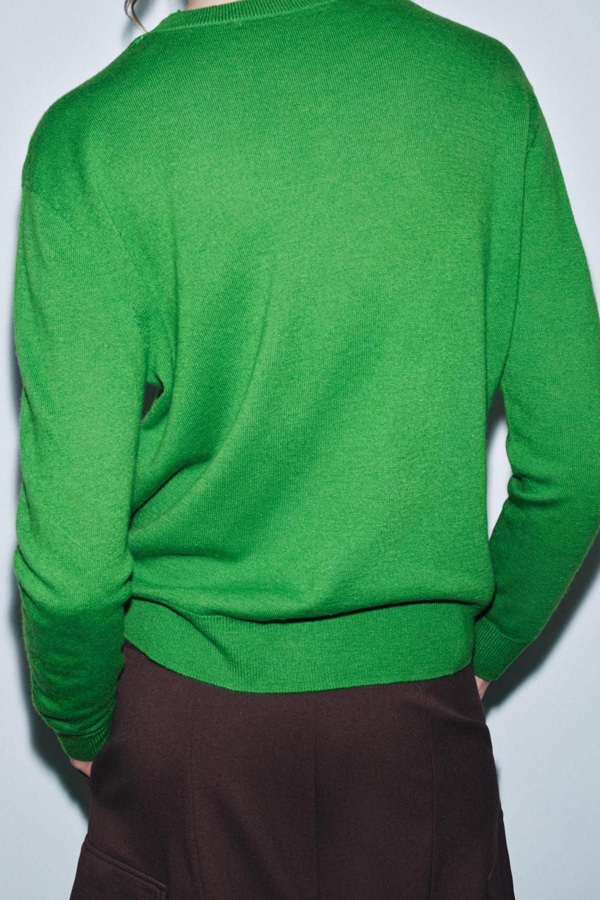 자라 100울 라운드넥 니트 스웨터 9598/104 GREEN - 상세 이미지 4
