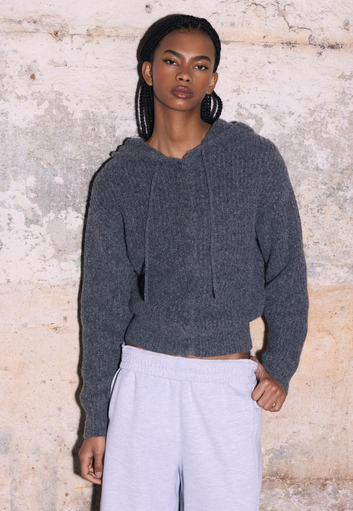 스트라디바리우스 버튼업 후드 니트 가디건 7517/640 DARK GREY - 상세 이미지 5