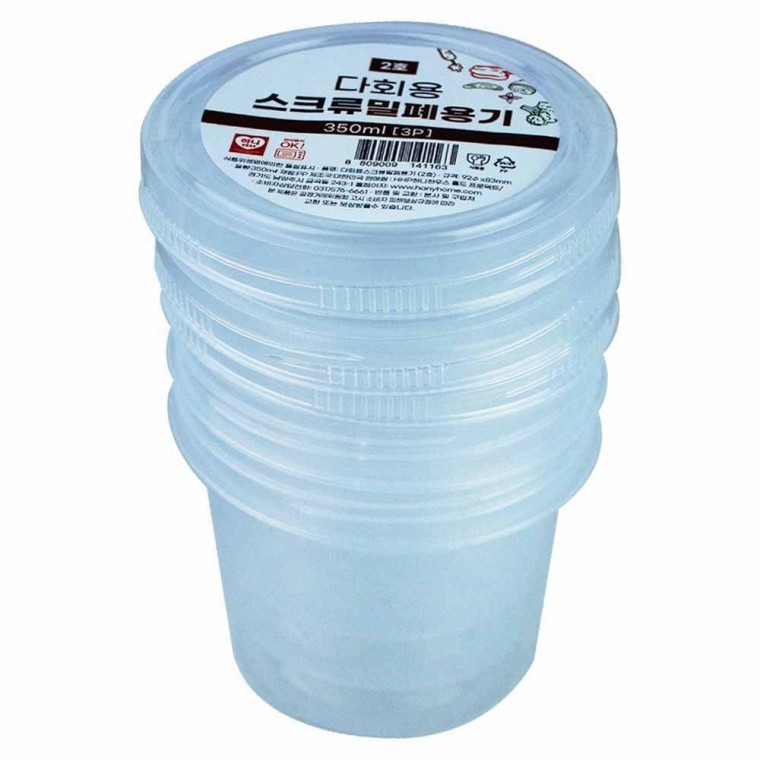 하니 다회용 스크류 밀폐용기 2호 350ml 3개입 - 메인 이미지