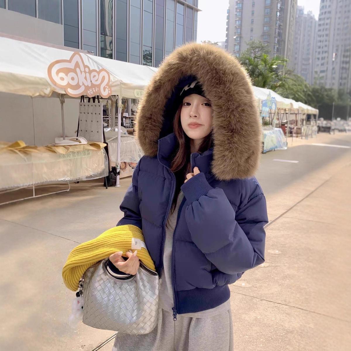 오리 다운 패딩 카라 허리 재킷 여성 겨울 두꺼운 짧은 - 상세 이미지 3