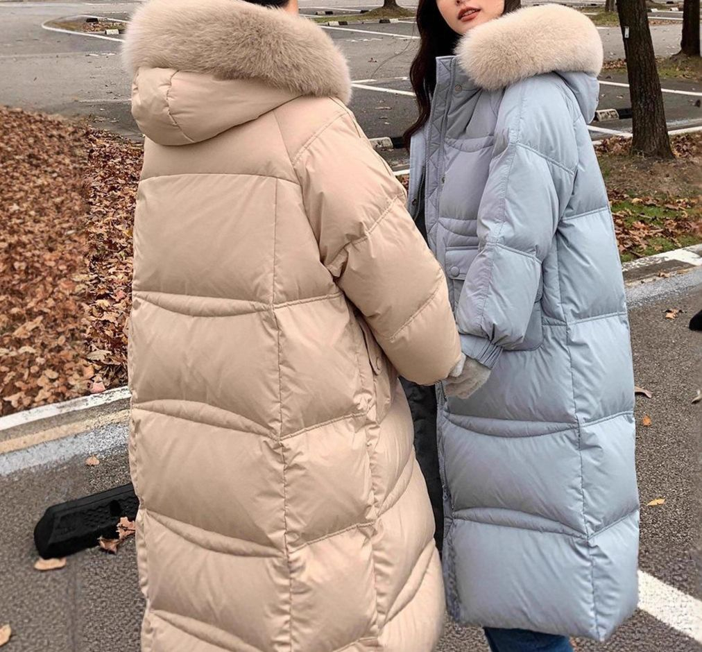 여성 롱 폭스퍼 카라 롱패딩 다운 코트 겨울 두꺼운 아우터 - 메인 이미지
