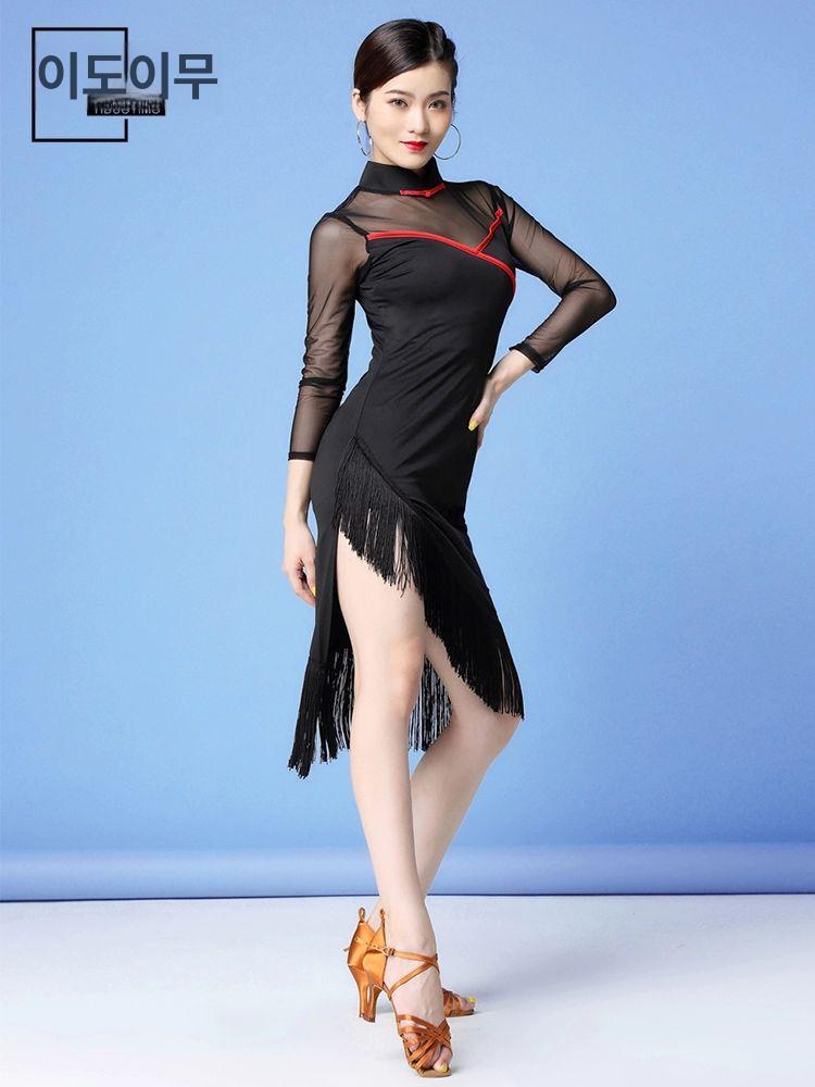 라인댄스 폴복 공연 원피스 무대의상 삼바 룸바 폴댄스복 줌바 매쉬 재즈 - 상세 이미지 4
