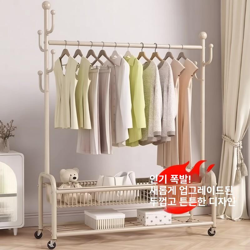 이동식 옷걸이 실내용 옷장 철제 2단 코트 행거 드레스룸 스탠드 - 상세 이미지 2