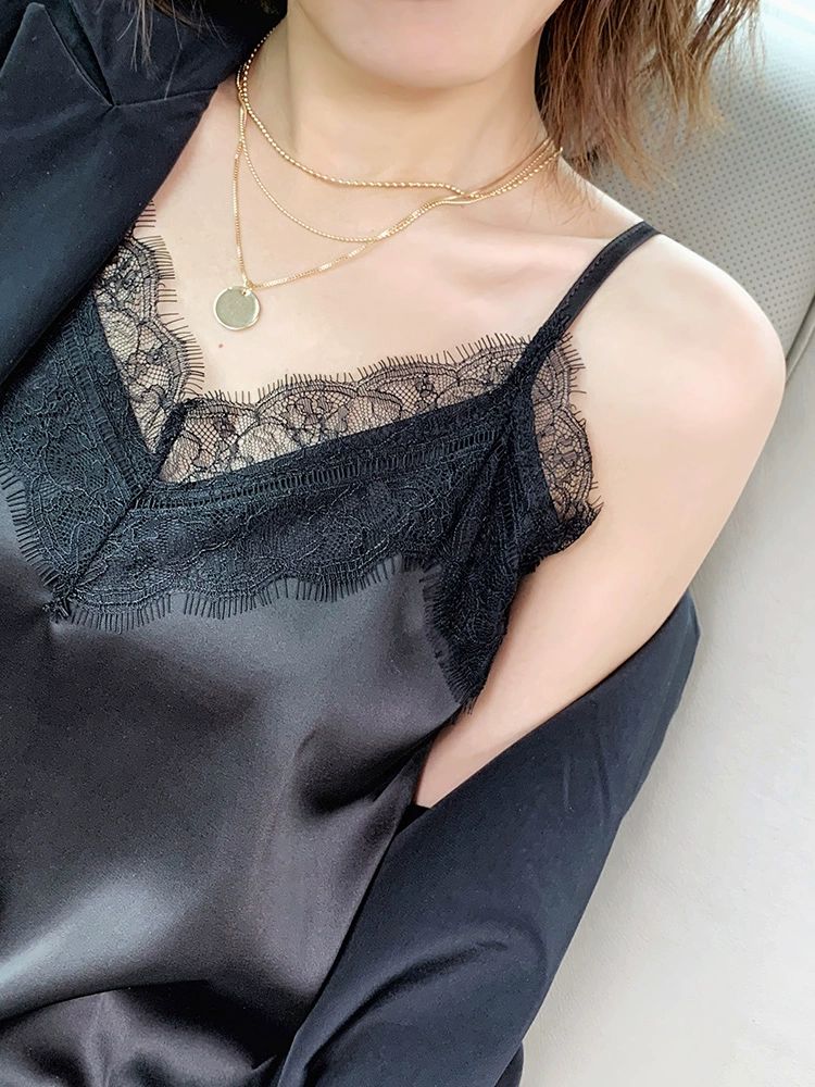 레이어드 이너웨어 탑 빅사이즈레이스나시 끈조절 새틴 레이스나시 - 상세 이미지 2