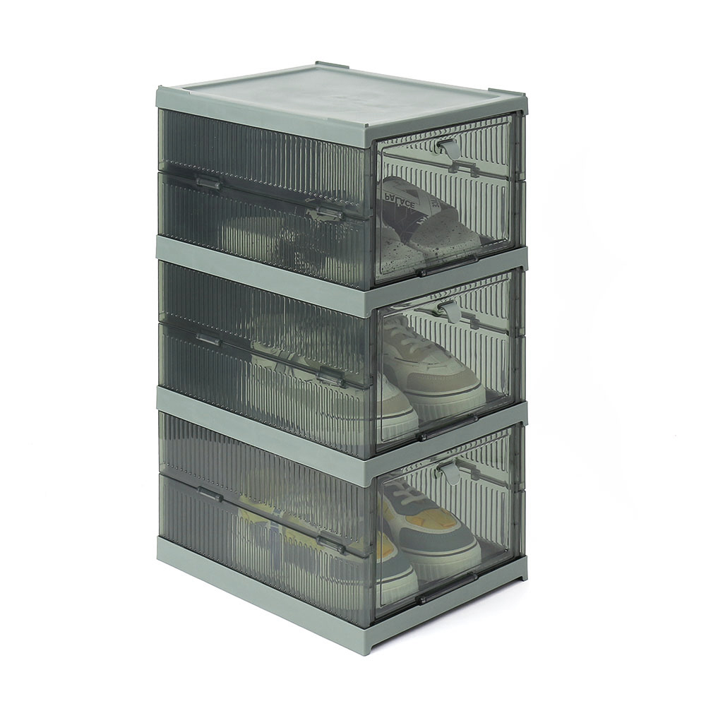 간편 접이식 3단 신발 정리함 현관 신발장 (그린) DIY 슈박스 슈케이스 정리대