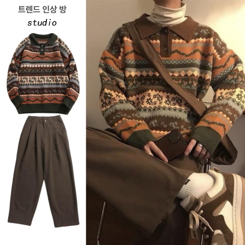 노르딕스웨터 남자노르딕니트 겨울커플티 크리스마스 - 상세 이미지 2