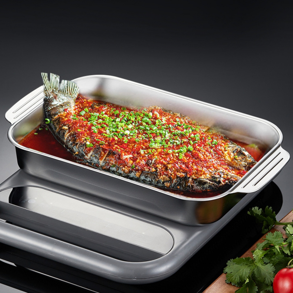 홈쿠킹 전자레인지 용기 겸용 찌개 전골냄비 (33.5 cm) 직사각 전골팬 오뎅 스텐 - 메인 이미지