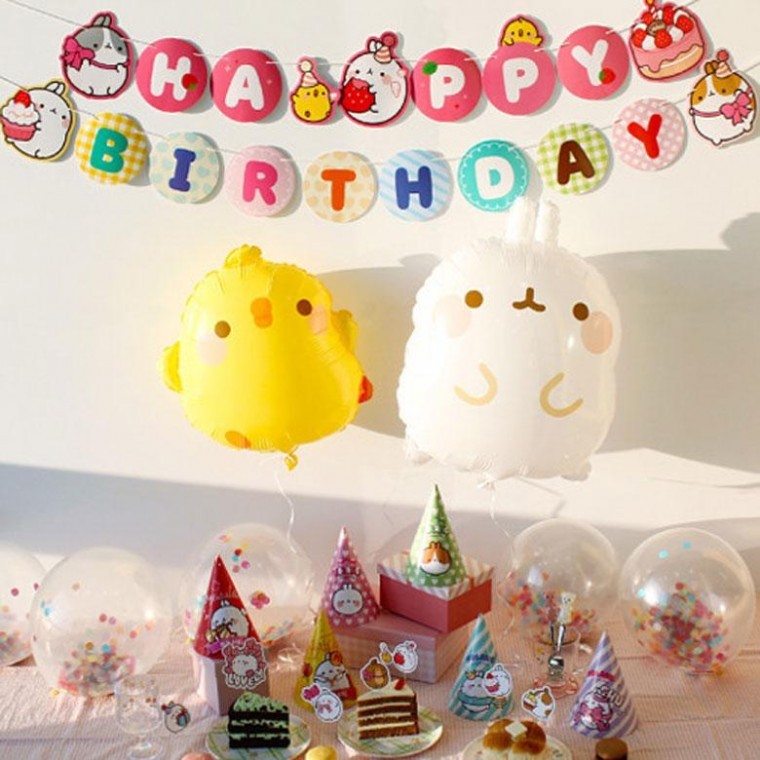 몰랑이 파티용품 10000파티용품 몰랑이DIY파티용품 생일파티용품 4종세트 가랜드 데코픽 풍선 고깔모자 - 상품 이미지