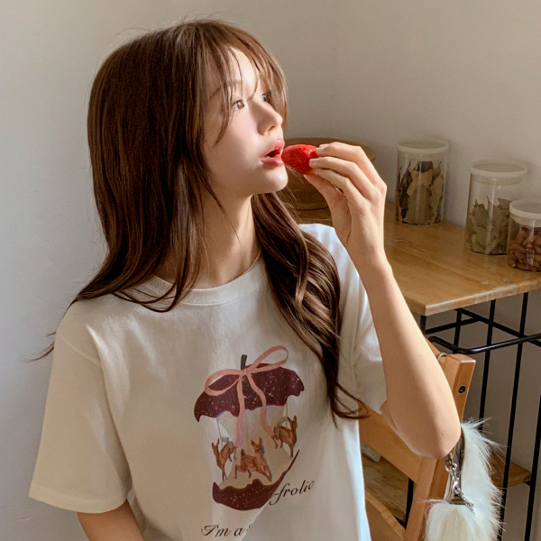 프린팅 기모 반팔 티셔츠 ts4816 - 상품 이미지